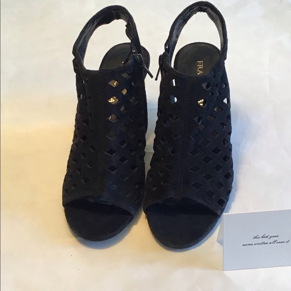 Franco Sarto Suede Vintage Black Wedge 7 New 3.5” - Picture 3 of 7